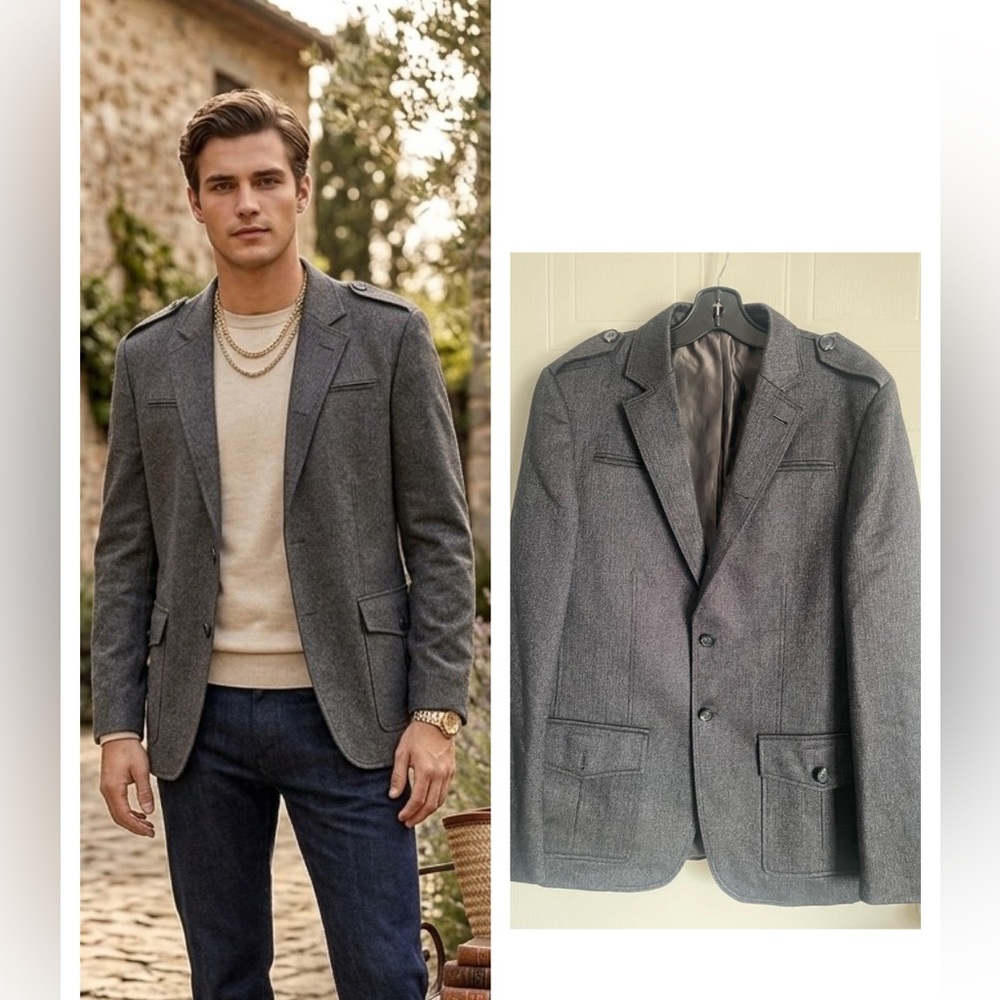 Le Chateau Wool Blend Blazer Jacket Size 40 Gray Classic Tailored